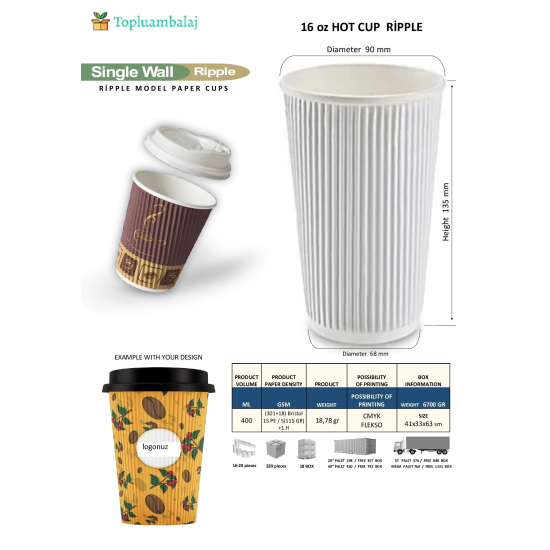 16 oz HOT CUP RİPPLE