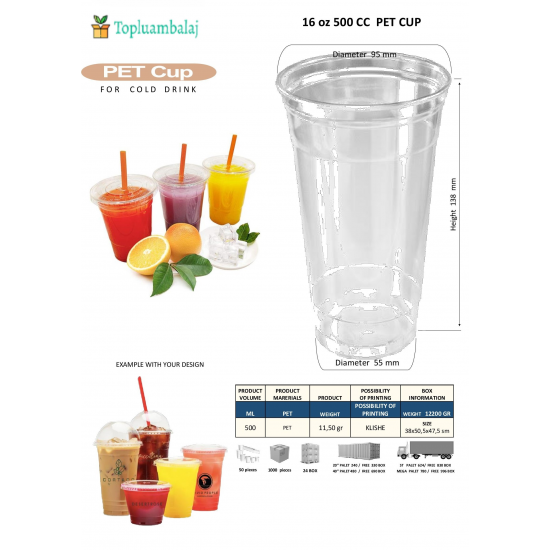 16 oz 500 CC PET CUP