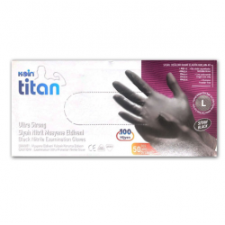 Koin Titan Ultra Güçlü Nitril Siyah Pudrasız Eldiven Büyük Boy 50 Adet