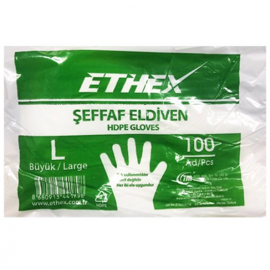 Ethex Tek Kullanımlık Şeffaf Eldiven 100 ad